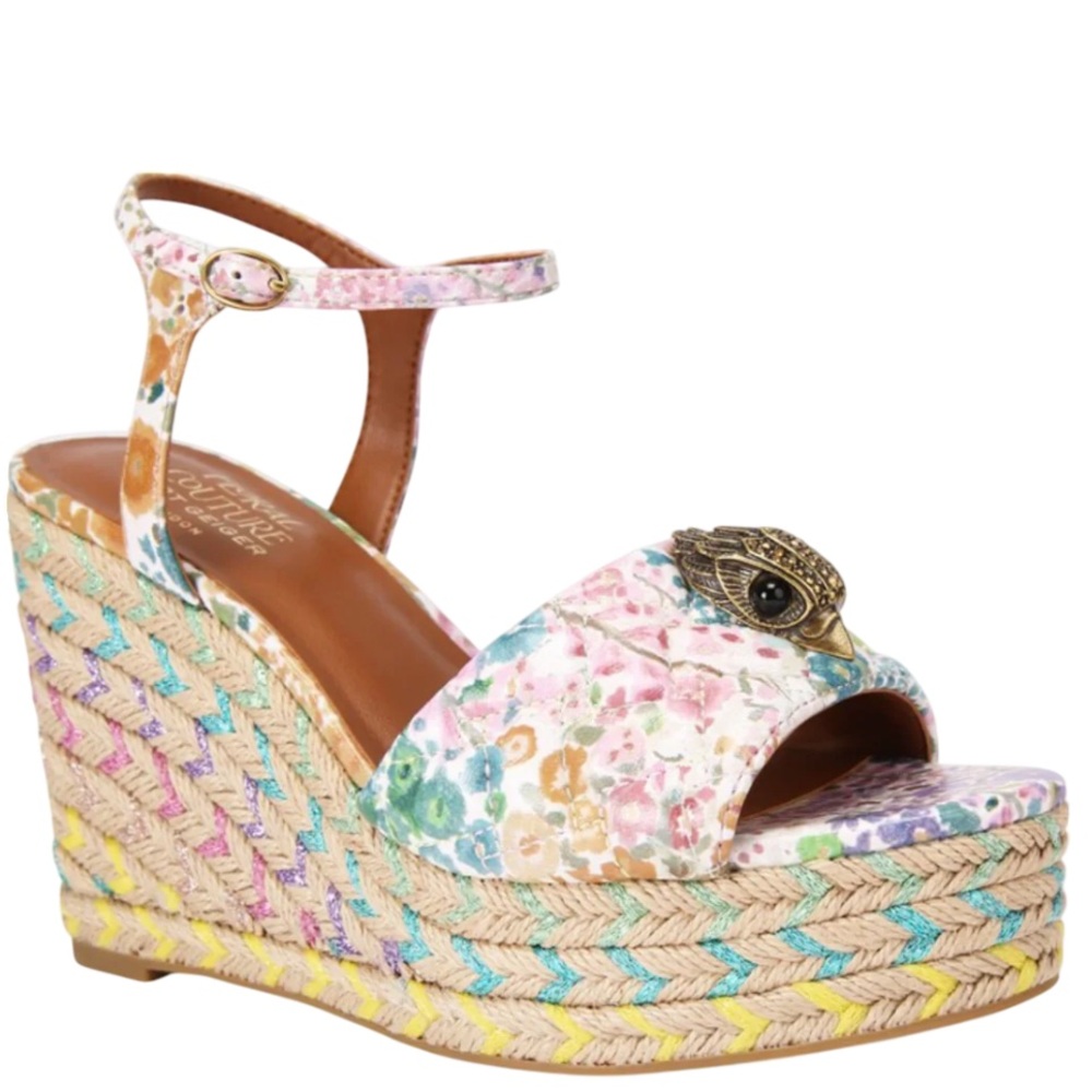 Kurt Geiger Pink and Yellow Wedge Sandals